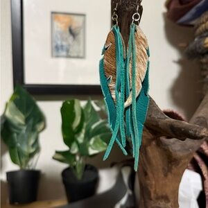 Artist made leather Feather Earrings